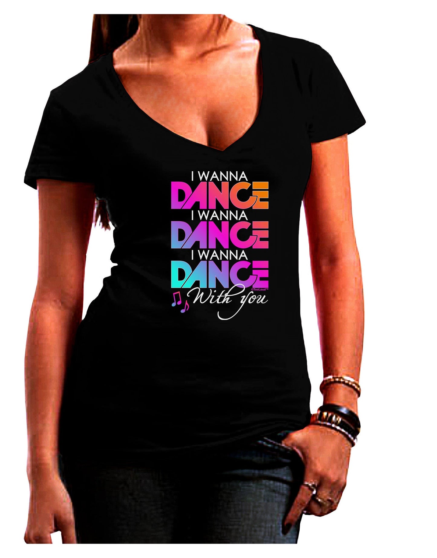 I Wanna Dance With You Womens V-Neck Dark T-Shirt-Womens V-Neck T-Shirts-TooLoud-Black-Juniors Fitted Small-Davson Sales