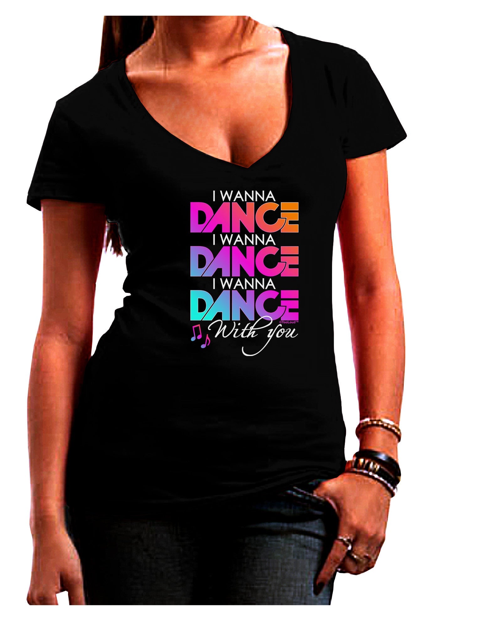 I Wanna Dance With You Womens V-Neck Dark T-Shirt-Womens V-Neck T-Shirts-TooLoud-Black-Juniors Fitted Small-Davson Sales