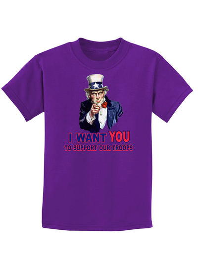 I Want You to Support Our Troops Childrens Dark T-Shirt-Childrens T-Shirt-TooLoud-Purple-X-Small-Davson Sales