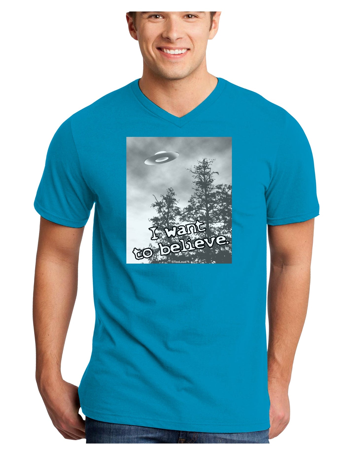 I Want to Believe - UFO Adult Dark V-Neck T-Shirt by TooLoud-Mens V-Neck T-Shirt-TooLoud-Turquoise-Small-Davson Sales
