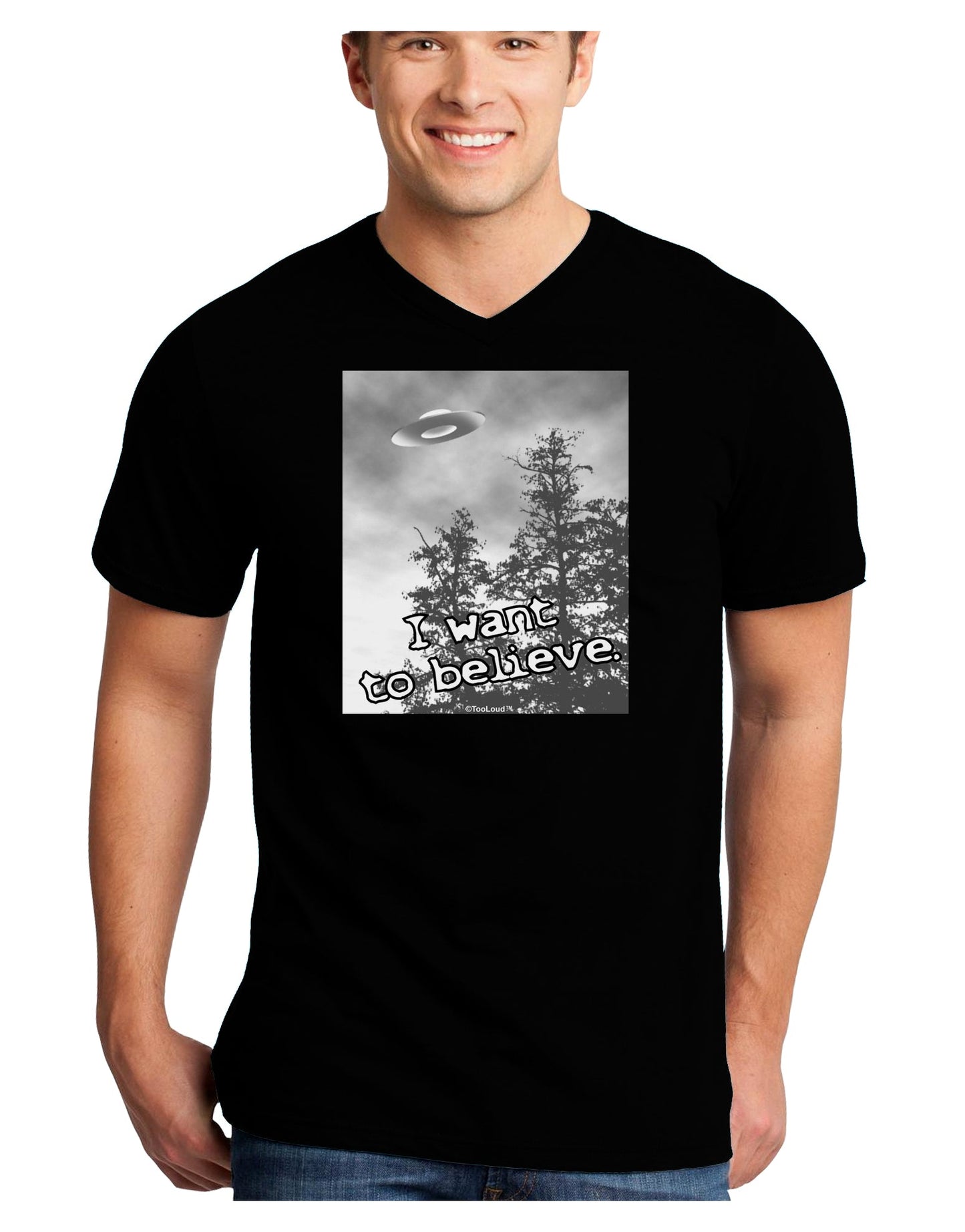 I Want to Believe - UFO Adult Dark V-Neck T-Shirt by TooLoud-Mens V-Neck T-Shirt-TooLoud-Black-Small-Davson Sales