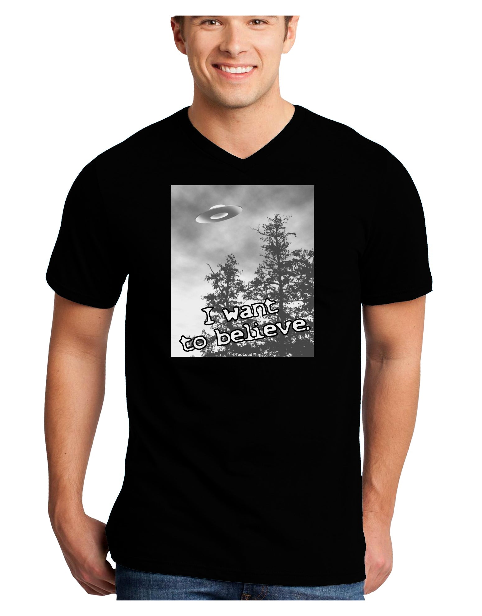 I Want to Believe - UFO Adult Dark V-Neck T-Shirt by TooLoud-Mens V-Neck T-Shirt-TooLoud-Black-Small-Davson Sales