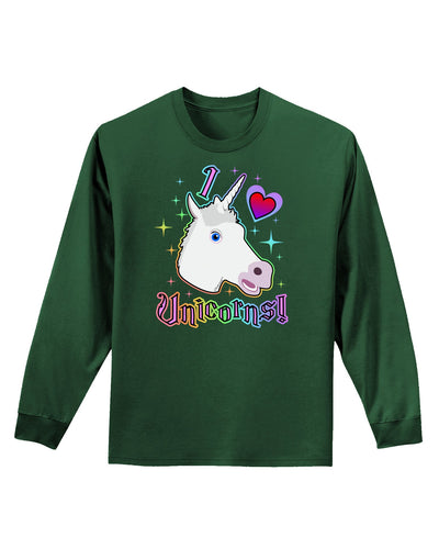 I love Unicorns Adult Long Sleeve Dark T-Shirt-TooLoud-Dark-Green-Small-Davson Sales