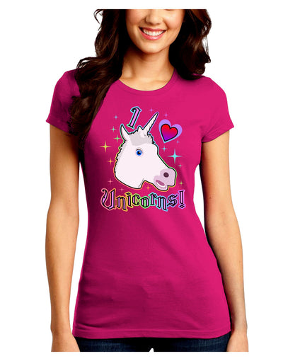 I love Unicorns Juniors Crew Dark T-Shirt-T-Shirts Juniors Tops-TooLoud-Hot-Pink-Juniors Fitted Small-Davson Sales