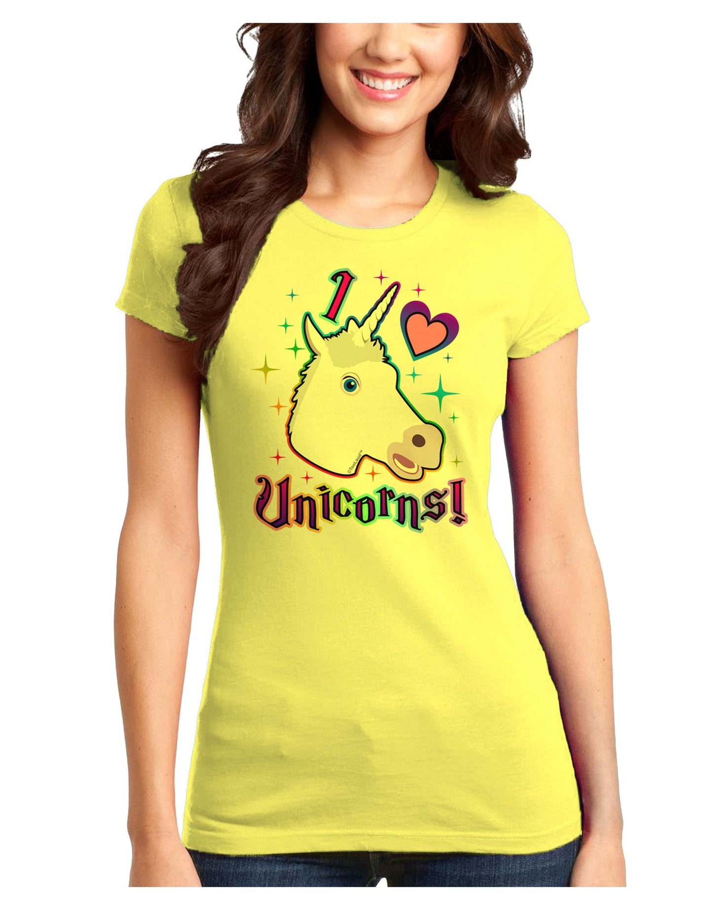 I love Unicorns Juniors T-Shirt-Womens Juniors T-Shirt-TooLoud-Yellow-Juniors Fitted X-Small-Davson Sales