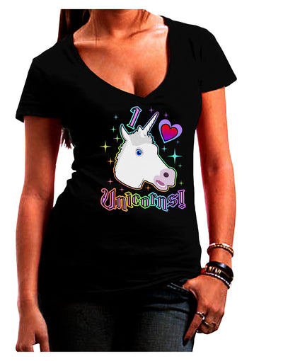 I love Unicorns Juniors V-Neck Dark T-Shirt-Womens V-Neck T-Shirts-TooLoud-Black-Juniors Fitted Small-Davson Sales