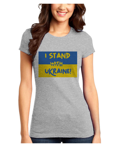 I stand with Ukraine Flag Juniors Petite T-Shirt-Womens T-Shirt-TooLoud-Ash-Gray-Juniors Fitted X-Small-Davson Sales