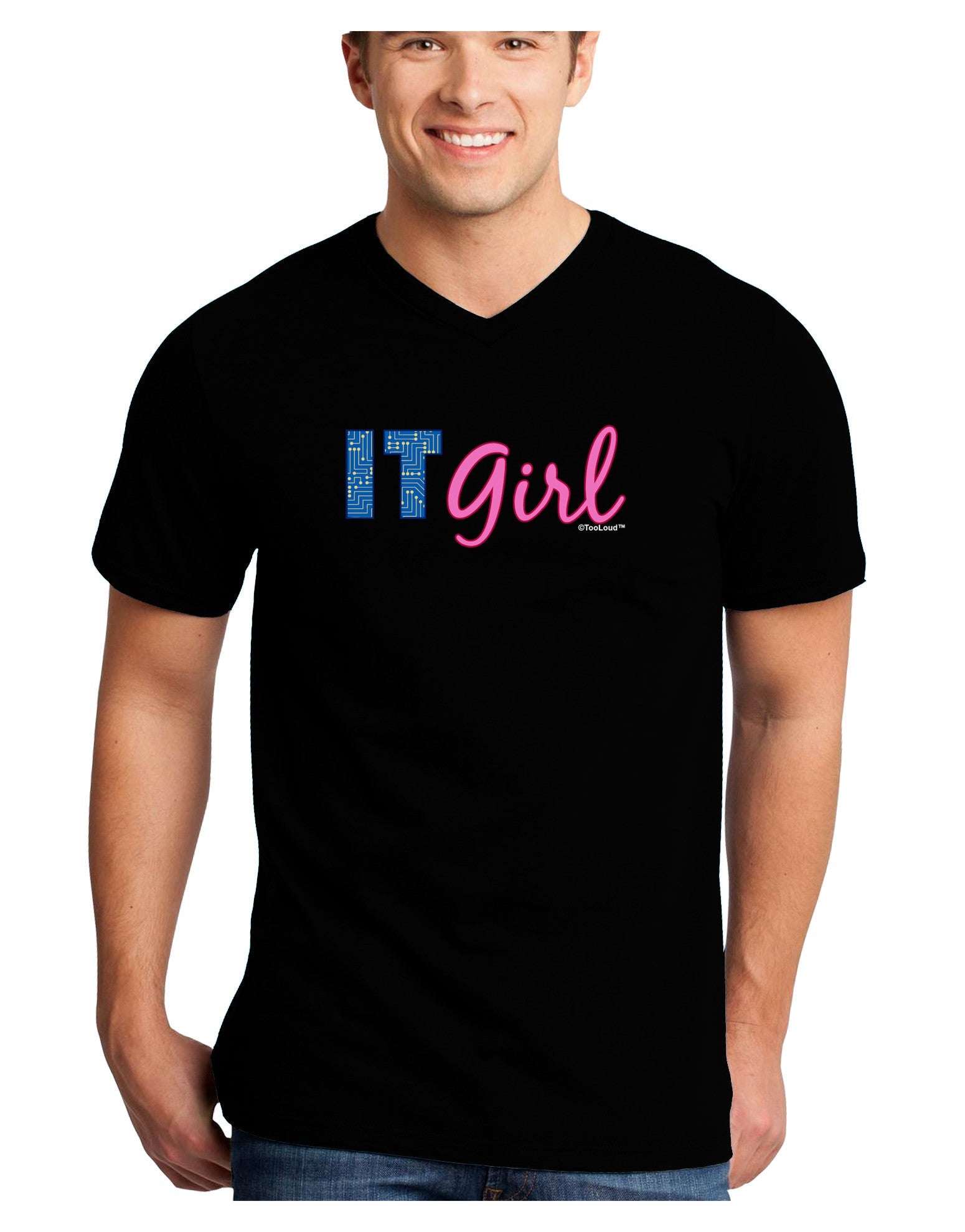 IT Girl Adult Dark V-Neck T-Shirt-TooLoud-Black-Small-Davson Sales