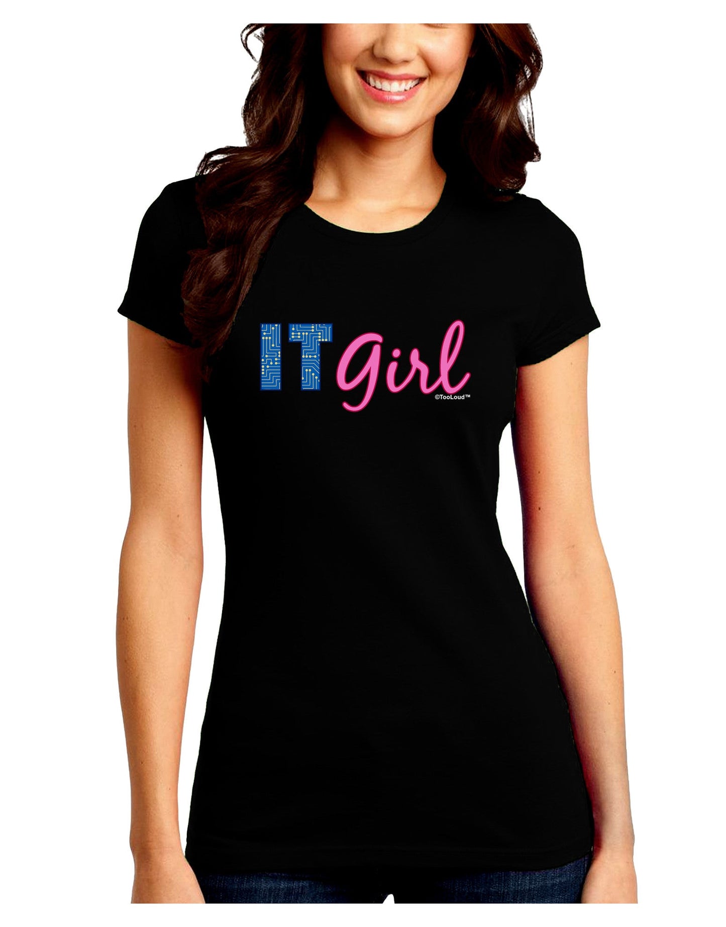 IT Girl Juniors Petite Crew Dark T-Shirt-T-Shirts Juniors Tops-TooLoud-Black-Juniors Fitted Small-Davson Sales