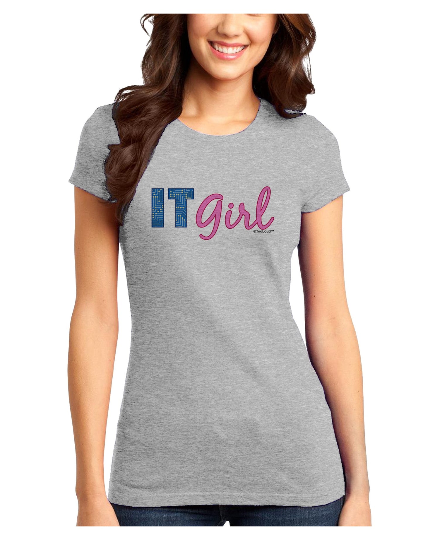 IT Girl Juniors Petite T-Shirt-T-Shirts Juniors Tops-TooLoud-Ash-Gray-Juniors Fitted X-Small-Davson Sales