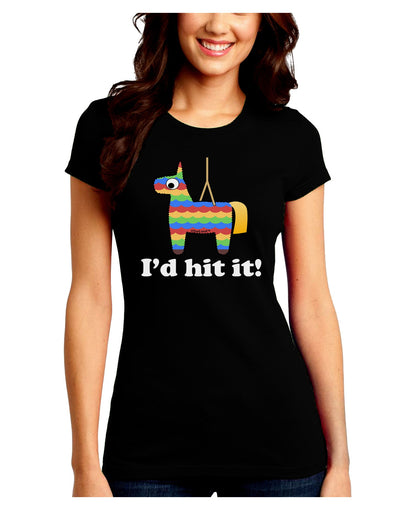 I'd Hit it - Funny Pinata Design Juniors Crew Dark T-Shirt-T-Shirts Juniors Tops-TooLoud-Black-Juniors Fitted Small-Davson Sales