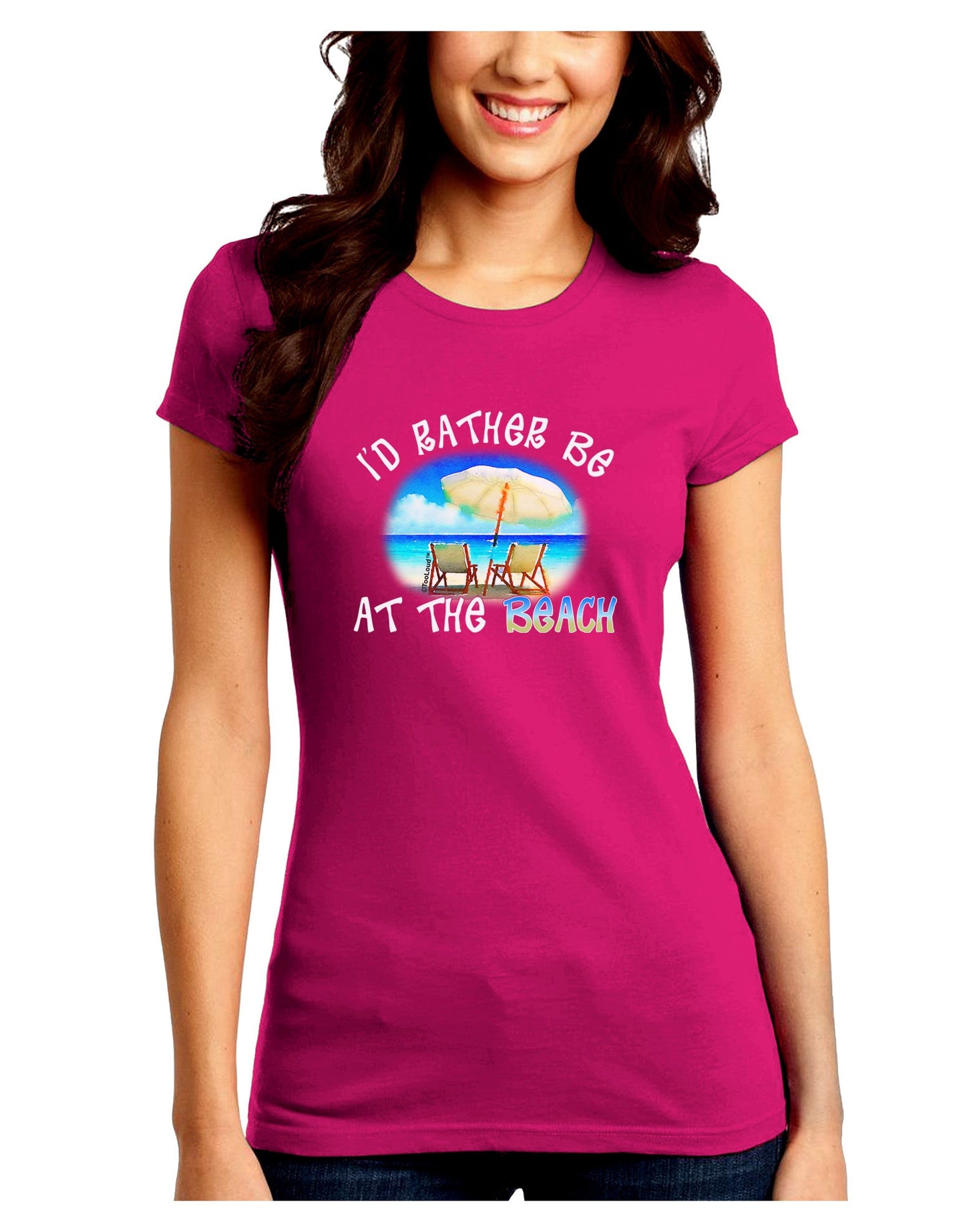 I'd Rather Be At The Beach Juniors Petite Crew Dark T-Shirt-T-Shirts Juniors Tops-TooLoud-Hot-Pink-Juniors Fitted Small-Davson Sales