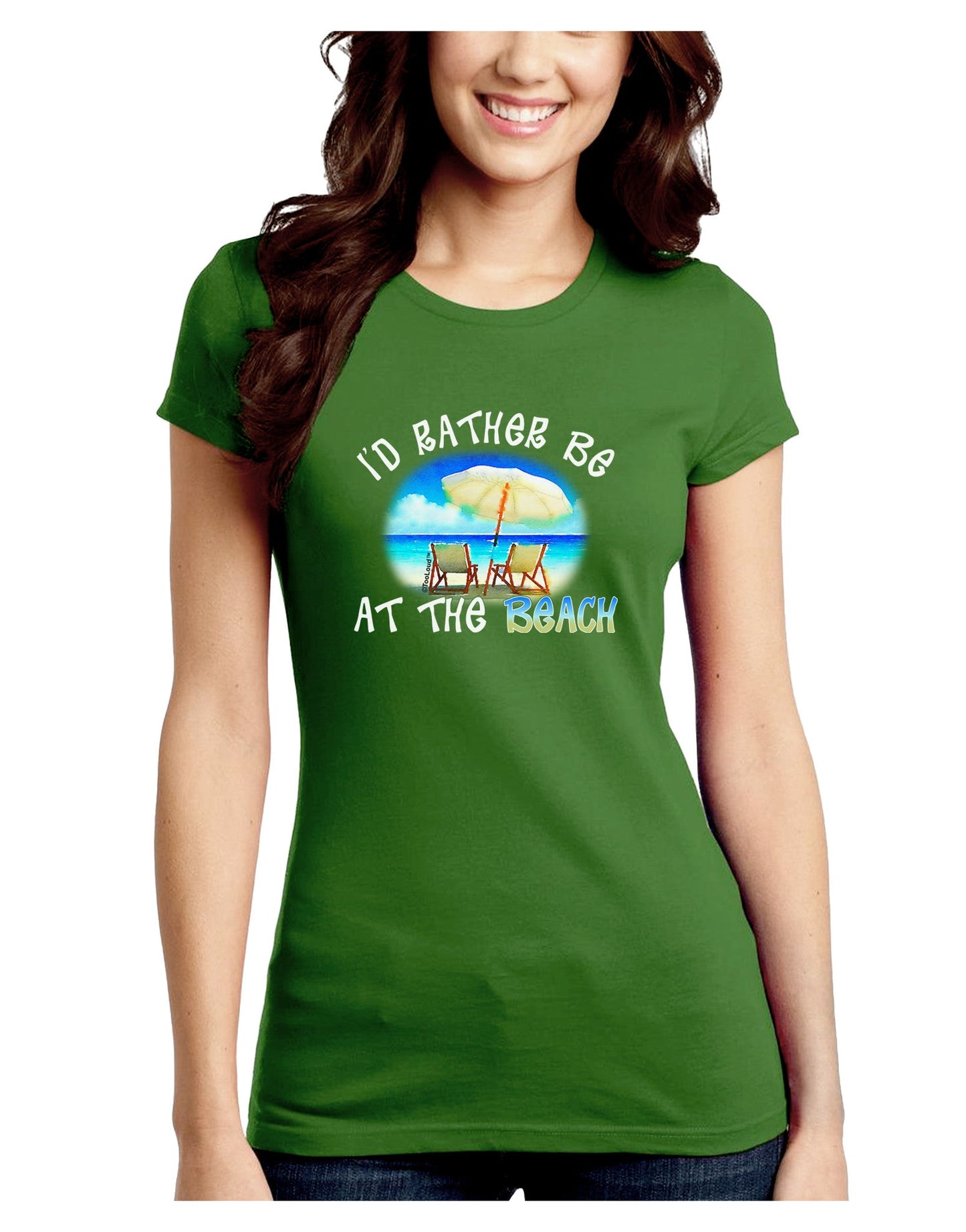 I'd Rather Be At The Beach Juniors Petite Crew Dark T-Shirt-T-Shirts Juniors Tops-TooLoud-Kiwi-Green-Juniors Fitted Small-Davson Sales