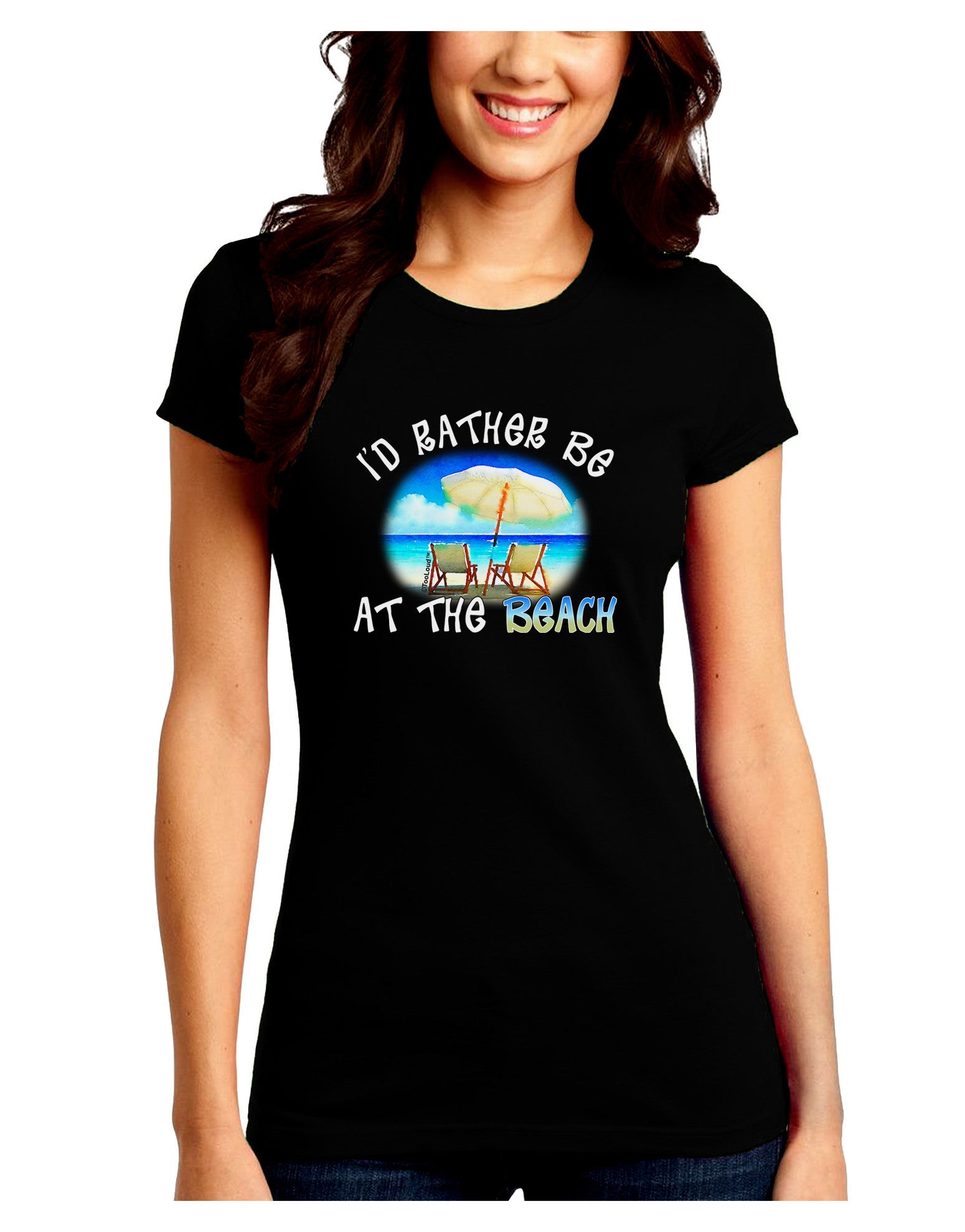 I'd Rather Be At The Beach Juniors Petite Crew Dark T-Shirt-T-Shirts Juniors Tops-TooLoud-Black-Juniors Fitted Small-Davson Sales