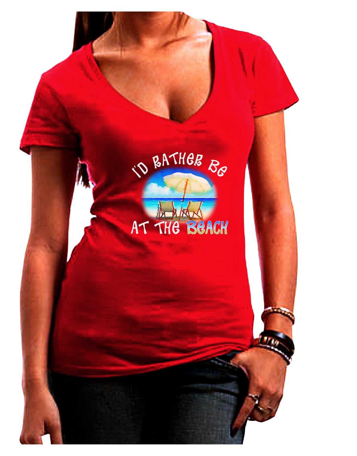 I'd Rather Be At The Beach Womens V-Neck Dark T-Shirt-Womens V-Neck T-Shirts-TooLoud-Red-Juniors Fitted Small-Davson Sales
