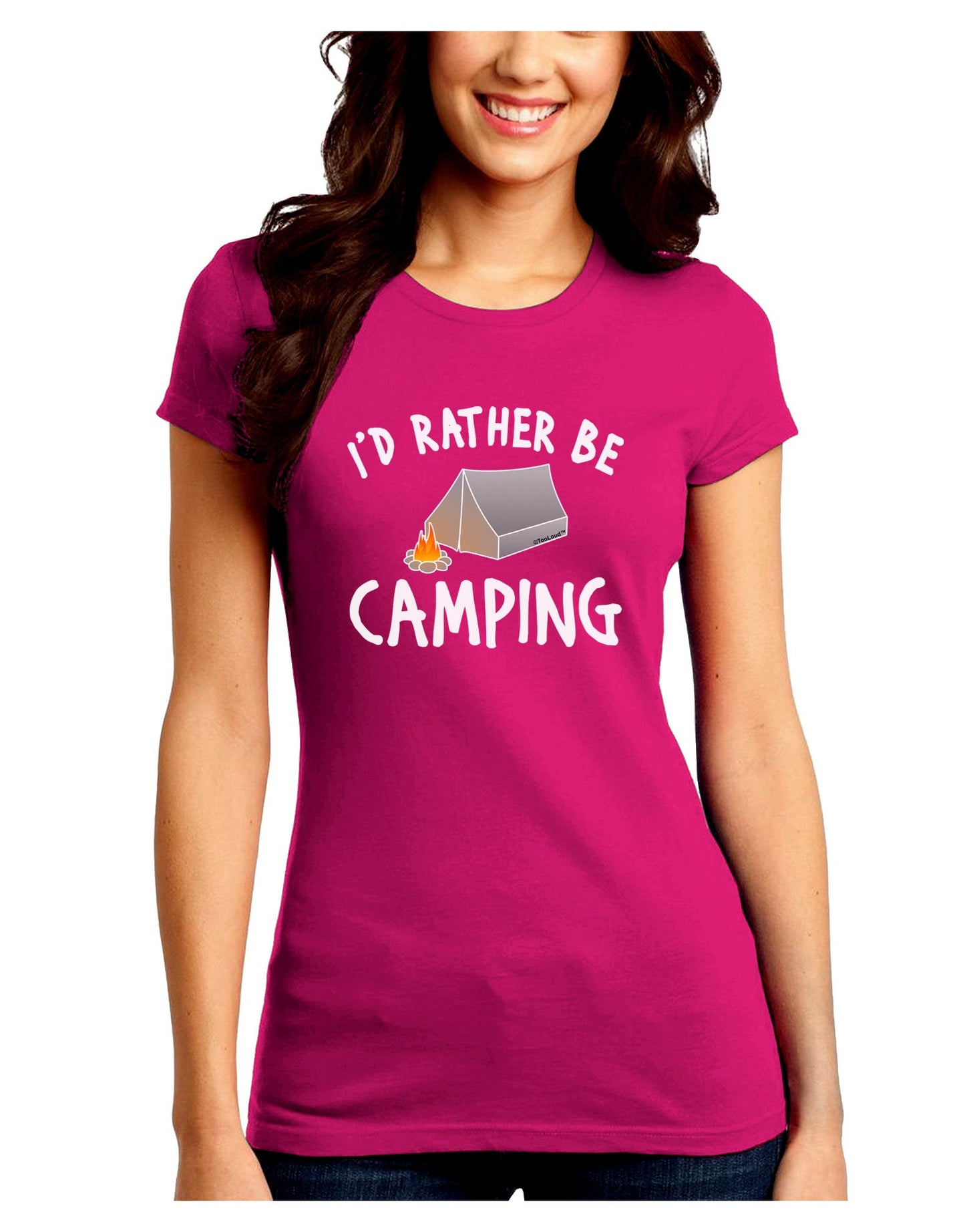 I'd Rather Be Camping Juniors Petite Crew Dark T-Shirt-T-Shirts Juniors Tops-TooLoud-Hot-Pink-Juniors Fitted Small-Davson Sales