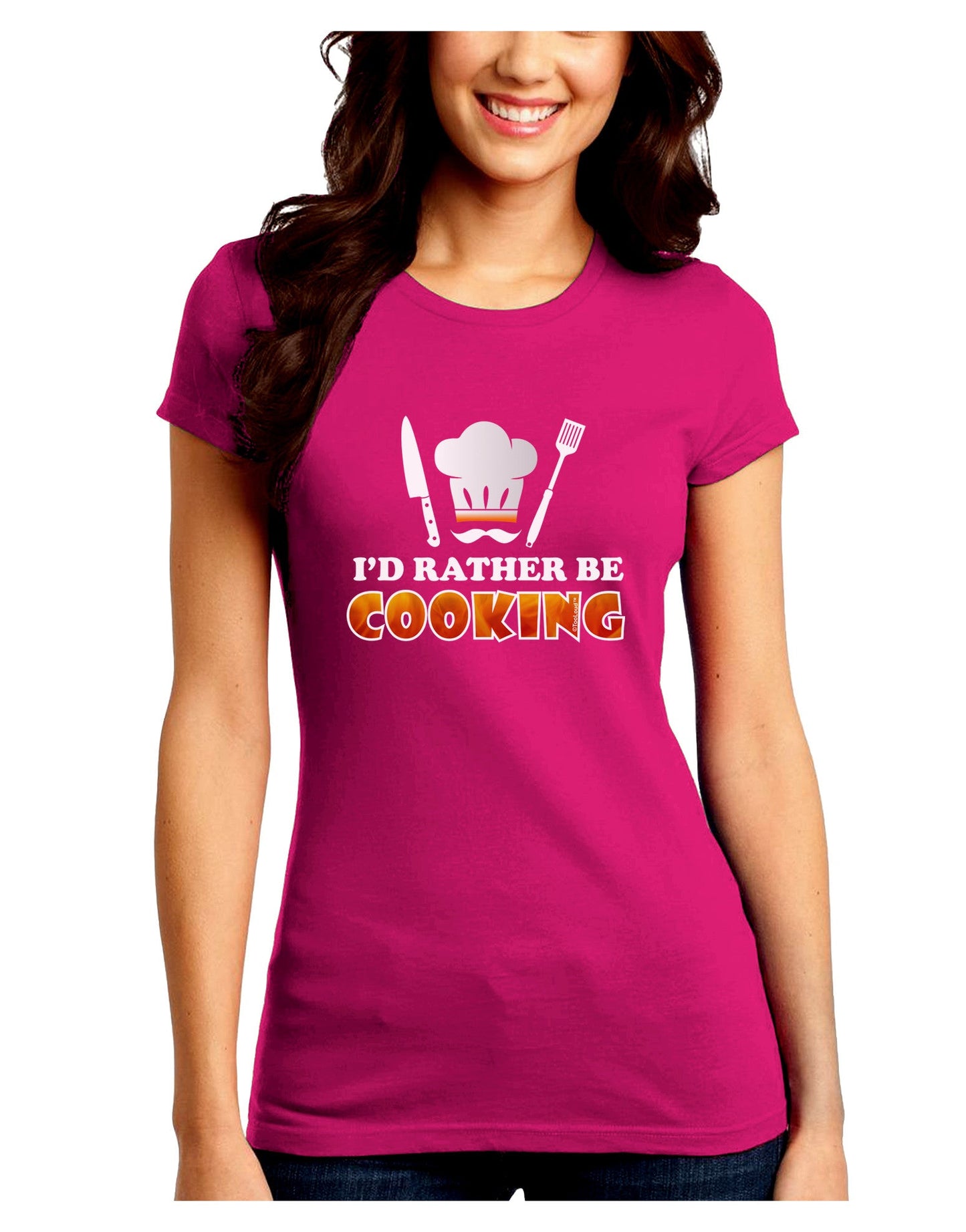 I'd Rather Be Cooking Juniors Petite Crew Dark T-Shirt-T-Shirts Juniors Tops-TooLoud-Hot-Pink-Juniors Fitted Small-Davson Sales