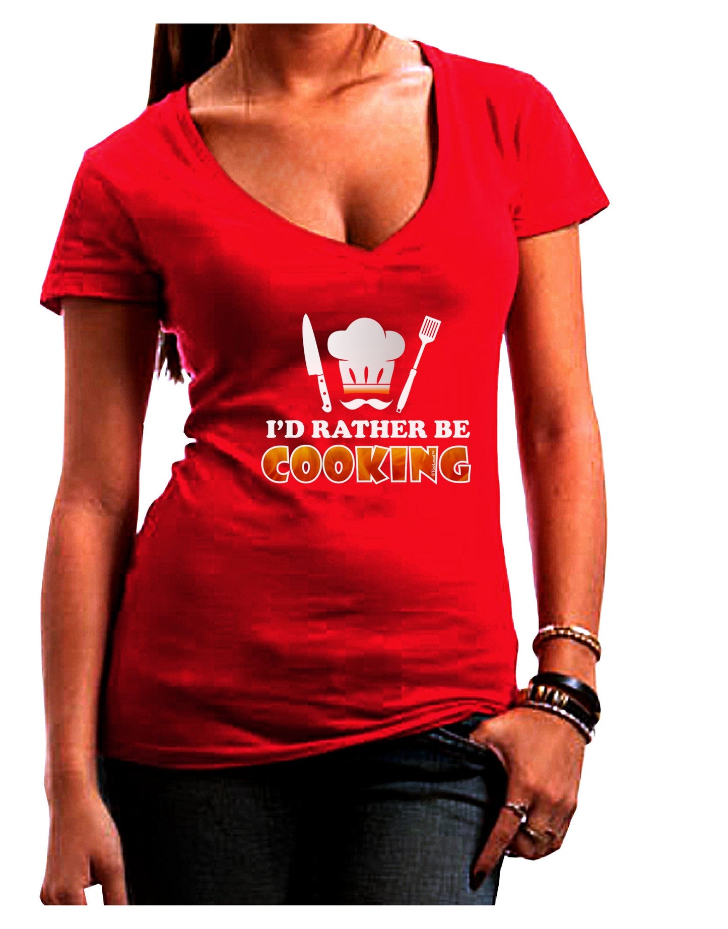 I'd Rather Be Cooking Womens V-Neck Dark T-Shirt-Womens V-Neck T-Shirts-TooLoud-Red-Juniors Fitted Small-Davson Sales