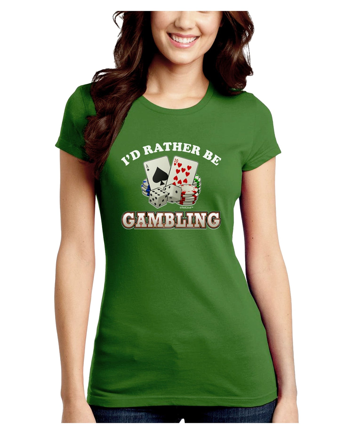 I'd Rather Be Gambling Juniors Petite Crew Dark T-Shirt-T-Shirts Juniors Tops-TooLoud-Kiwi-Green-Juniors Fitted Small-Davson Sales