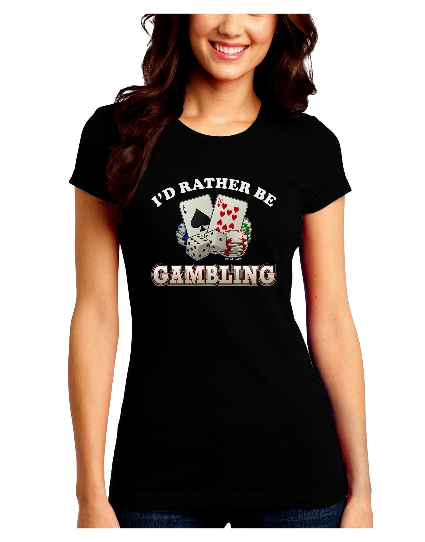 I'd Rather Be Gambling Juniors Petite Crew Dark T-Shirt-T-Shirts Juniors Tops-TooLoud-Black-Juniors Fitted Small-Davson Sales