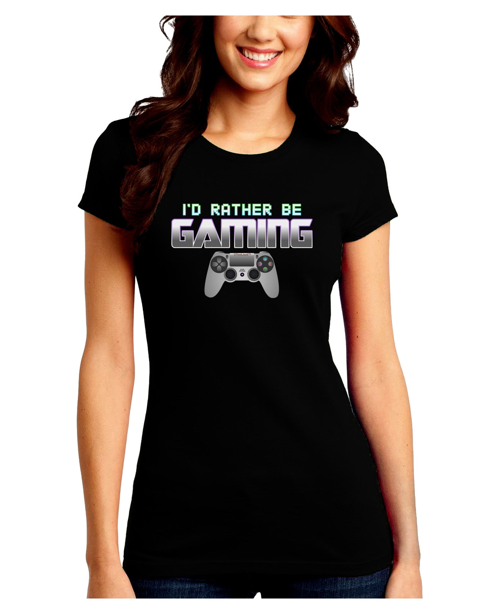 I'd Rather Be Gaming Juniors Petite Crew Dark T-Shirt-T-Shirts Juniors Tops-TooLoud-Black-Juniors Fitted Small-Davson Sales