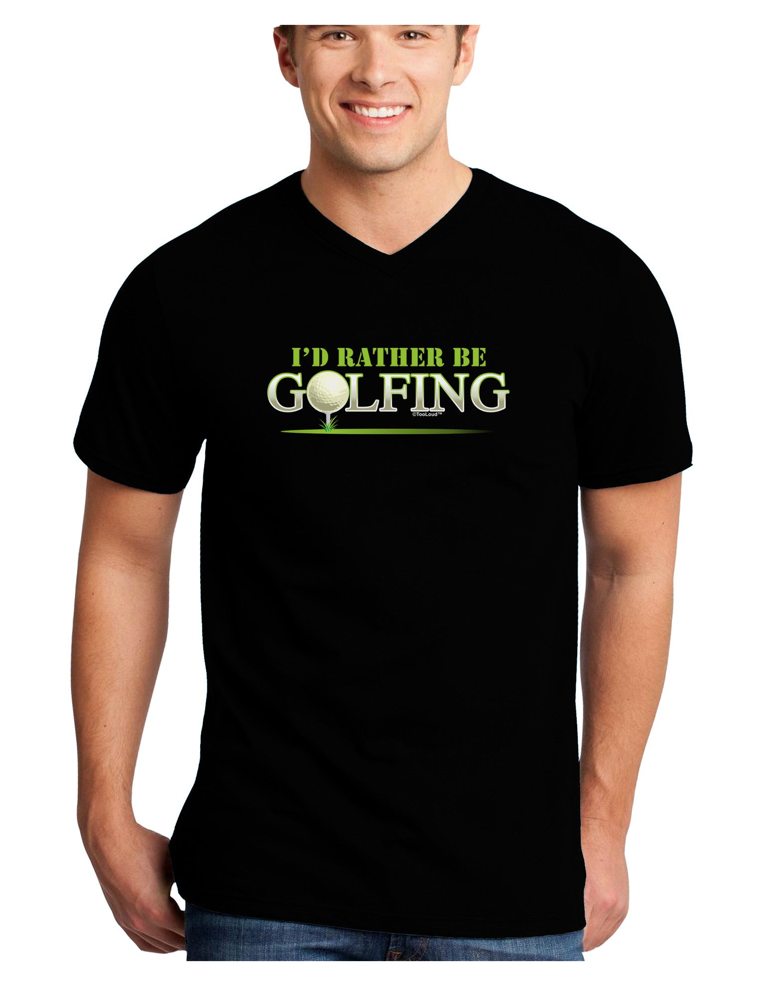 I'd Rather Be Golfing Adult Dark V-Neck T-Shirt-Mens V-Neck T-Shirt-TooLoud-Black-Small-Davson Sales