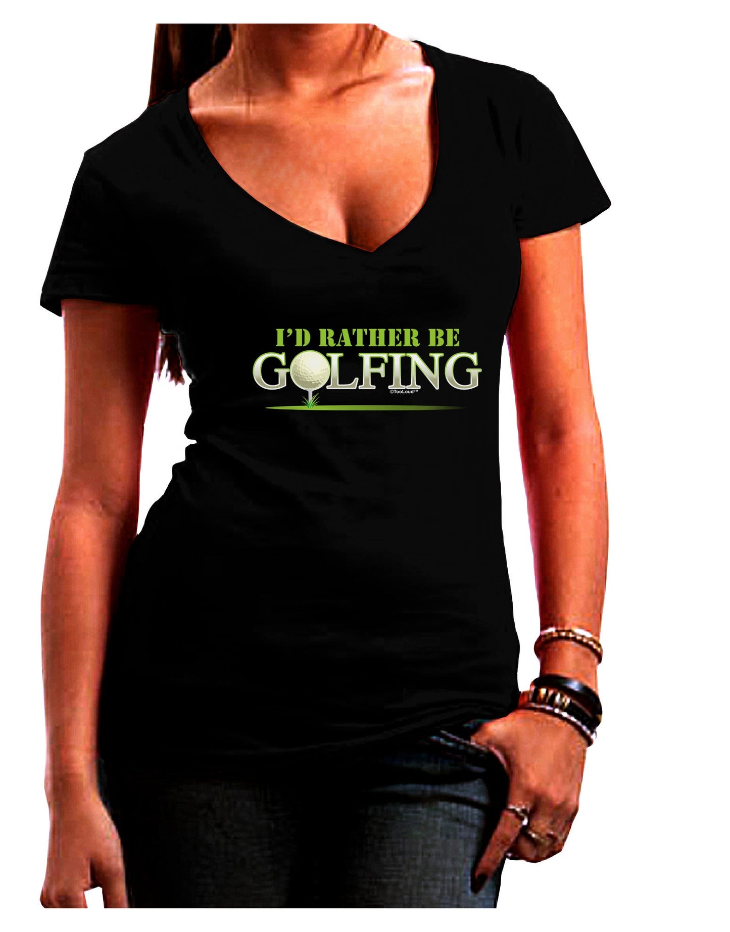 I'd Rather Be Golfing Womens V-Neck Dark T-Shirt-Womens V-Neck T-Shirts-TooLoud-Black-Juniors Fitted Small-Davson Sales