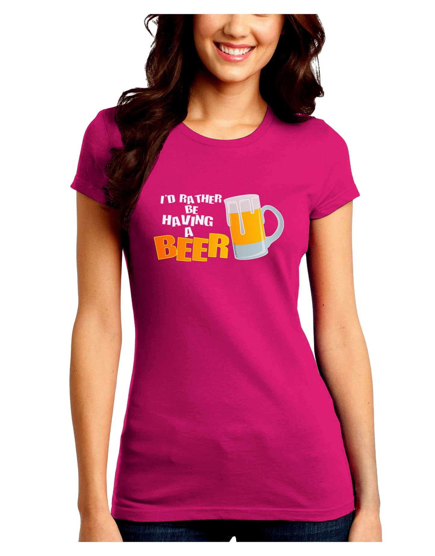 I'd Rather Be Having A Beer Juniors Petite Crew Dark T-Shirt-T-Shirts Juniors Tops-TooLoud-Hot-Pink-Juniors Fitted Small-Davson Sales