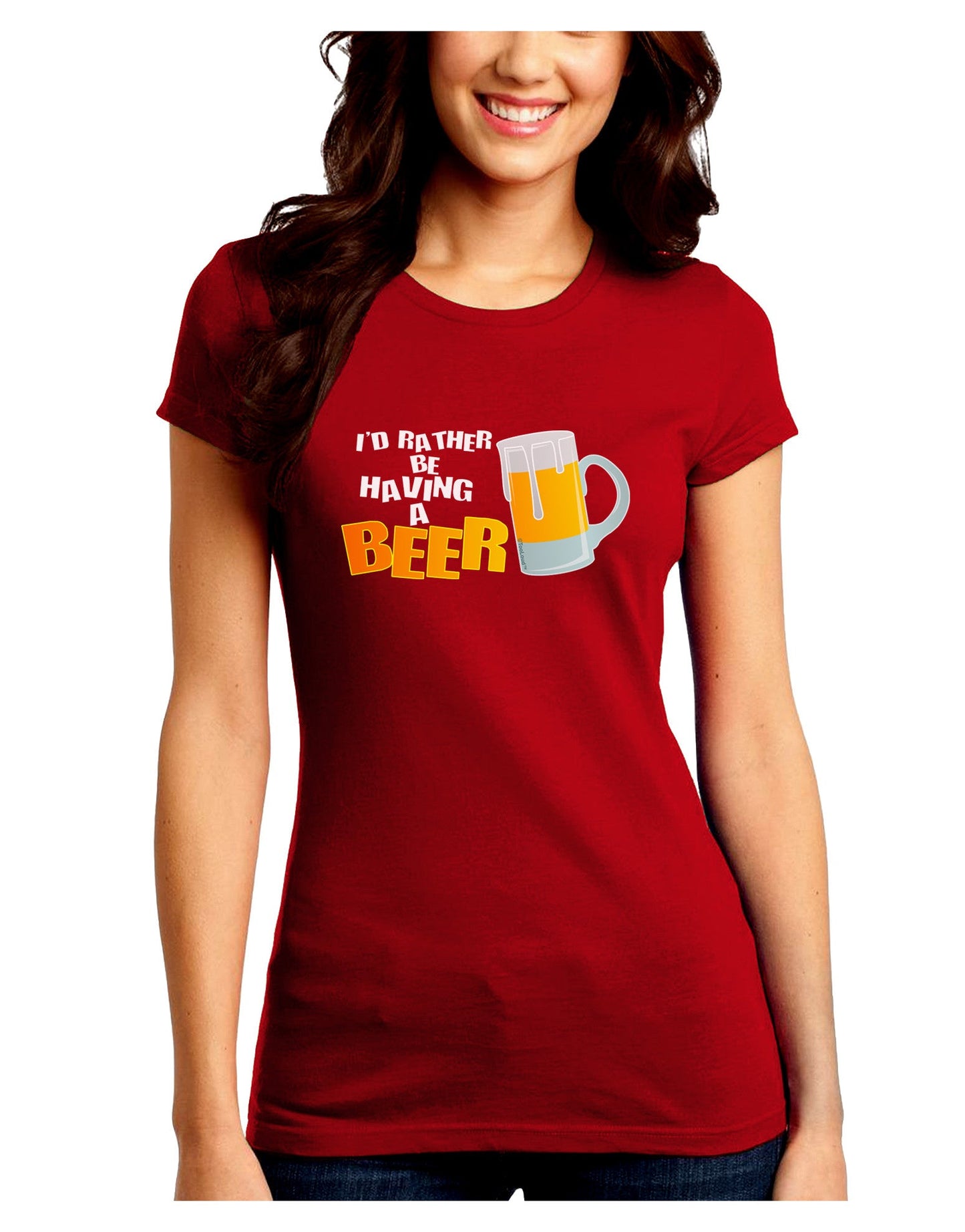I'd Rather Be Having A Beer Juniors Petite Crew Dark T-Shirt-T-Shirts Juniors Tops-TooLoud-Red-Juniors Fitted Small-Davson Sales