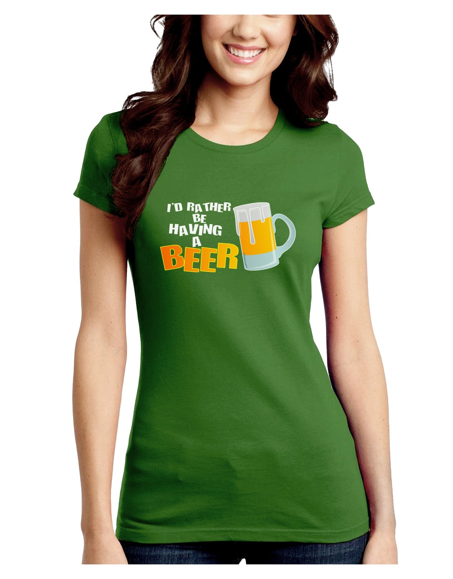 I'd Rather Be Having A Beer Juniors Petite Crew Dark T-Shirt-T-Shirts Juniors Tops-TooLoud-Kiwi-Green-Juniors Fitted Small-Davson Sales
