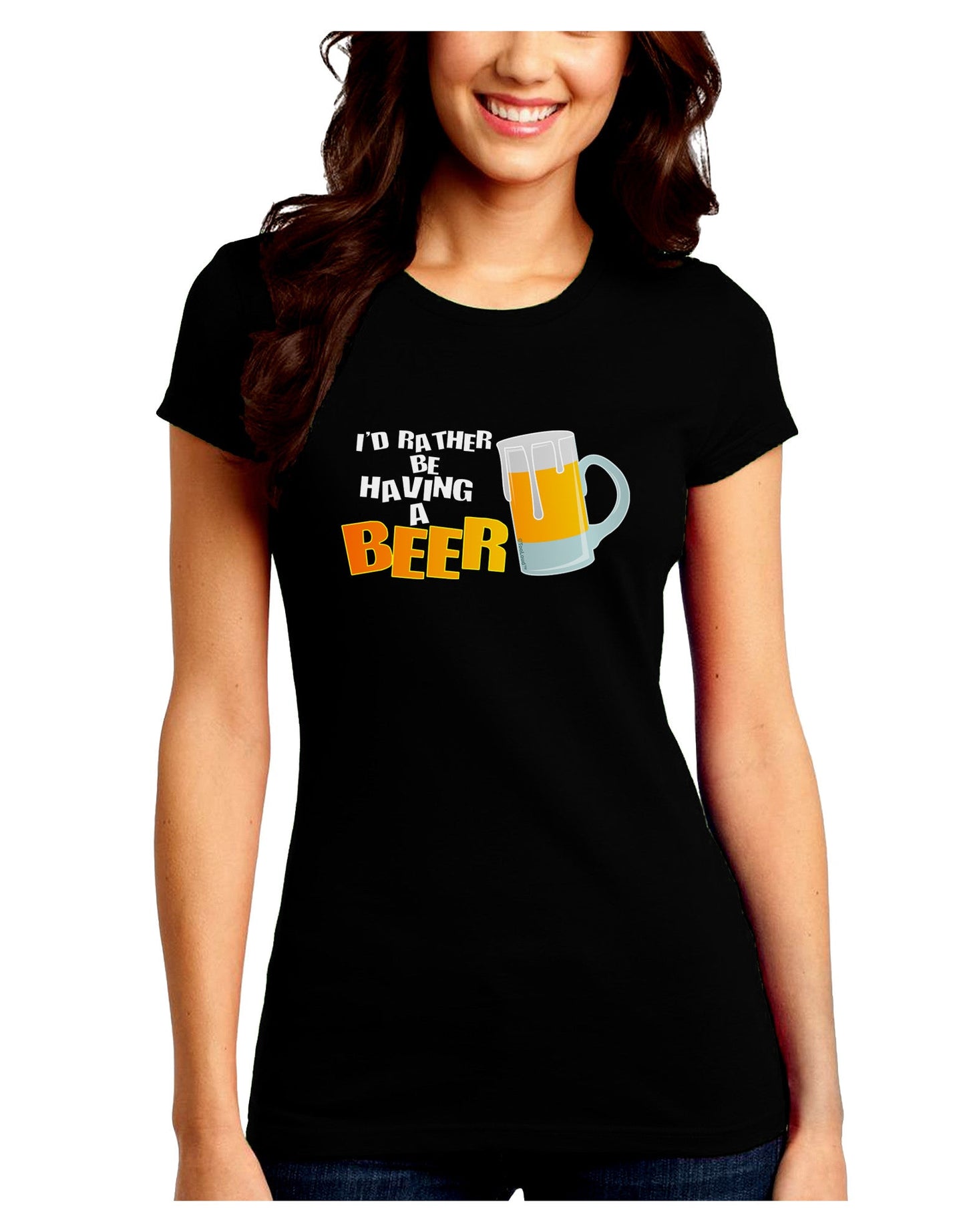I'd Rather Be Having A Beer Juniors Petite Crew Dark T-Shirt-T-Shirts Juniors Tops-TooLoud-Black-Juniors Fitted Small-Davson Sales