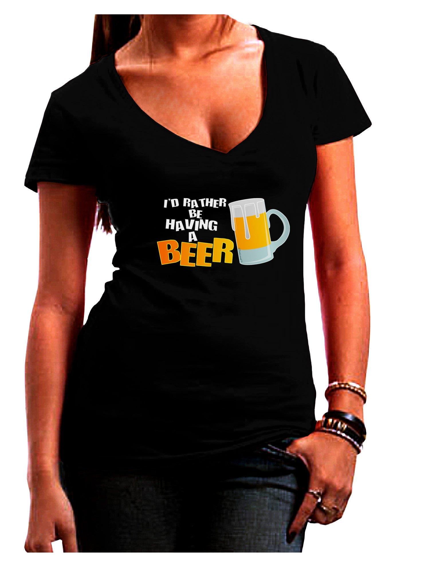 I'd Rather Be Having A Beer Womens V-Neck Dark T-Shirt-Womens V-Neck T-Shirts-TooLoud-Black-Juniors Fitted Small-Davson Sales