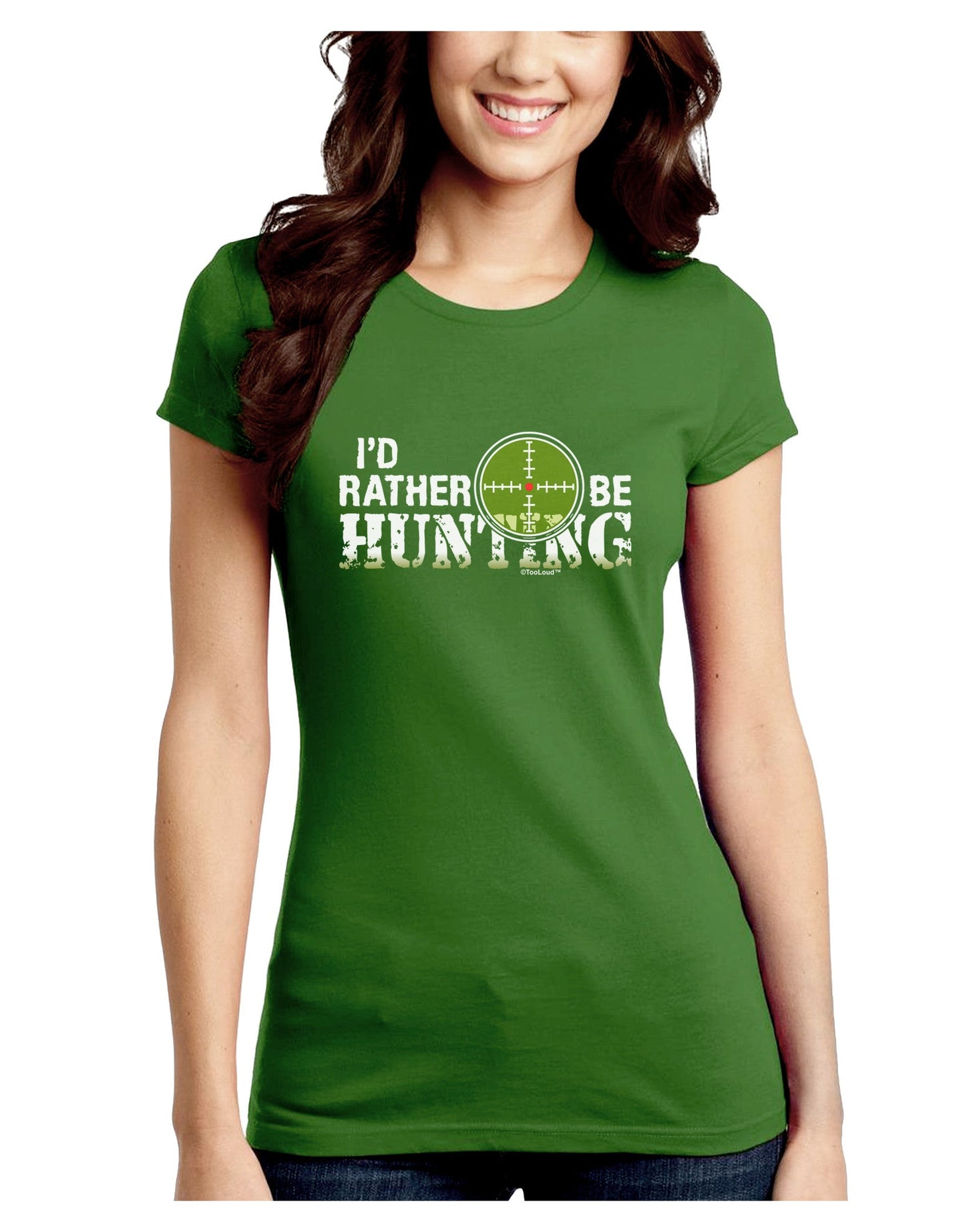 I'd Rather Be Hunting Juniors Petite Crew Dark T-Shirt-T-Shirts Juniors Tops-TooLoud-Kiwi-Green-Juniors Fitted Small-Davson Sales