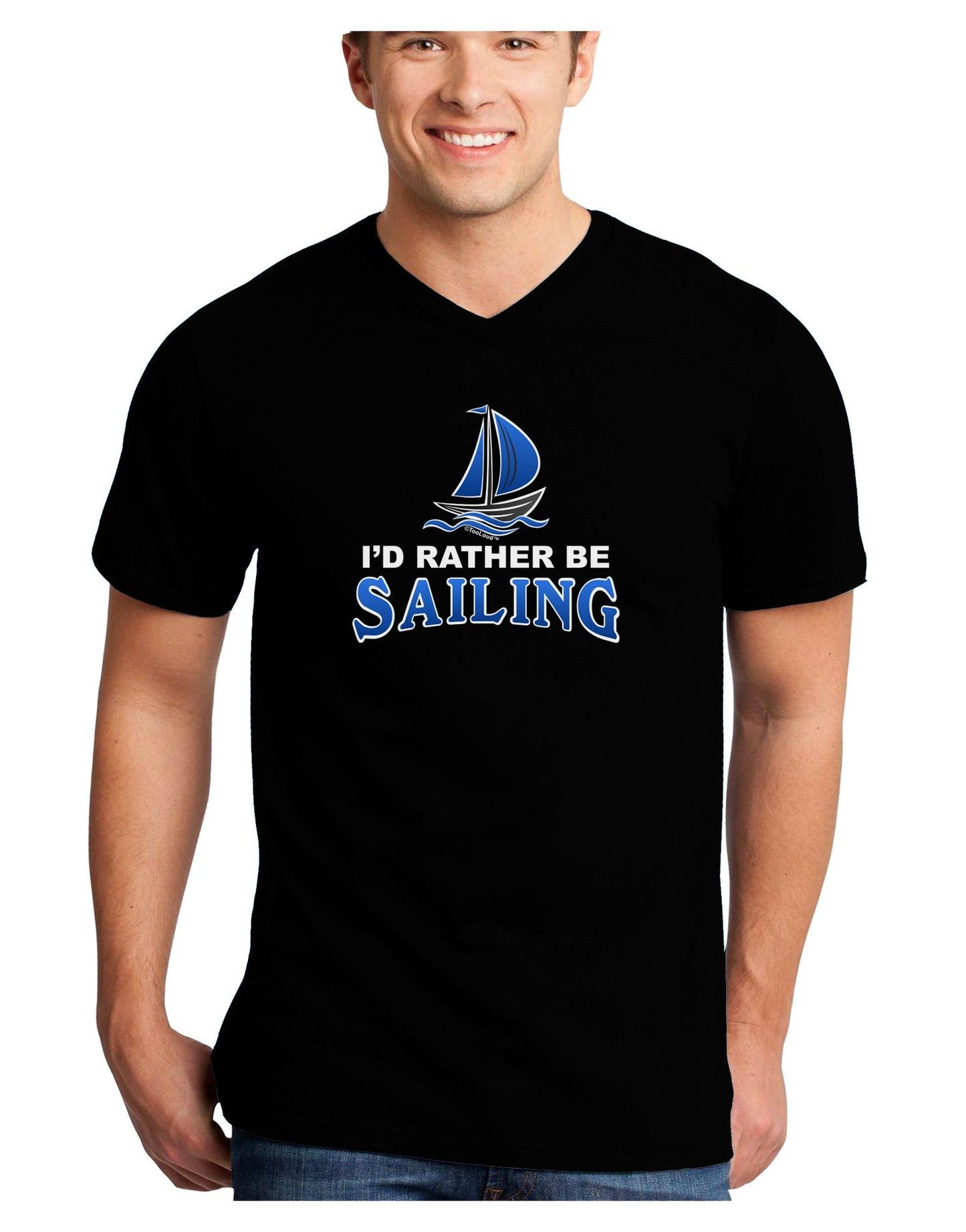 I'd Rather Be Sailing Adult Dark V-Neck T-Shirt-TooLoud-Black-Small-Davson Sales