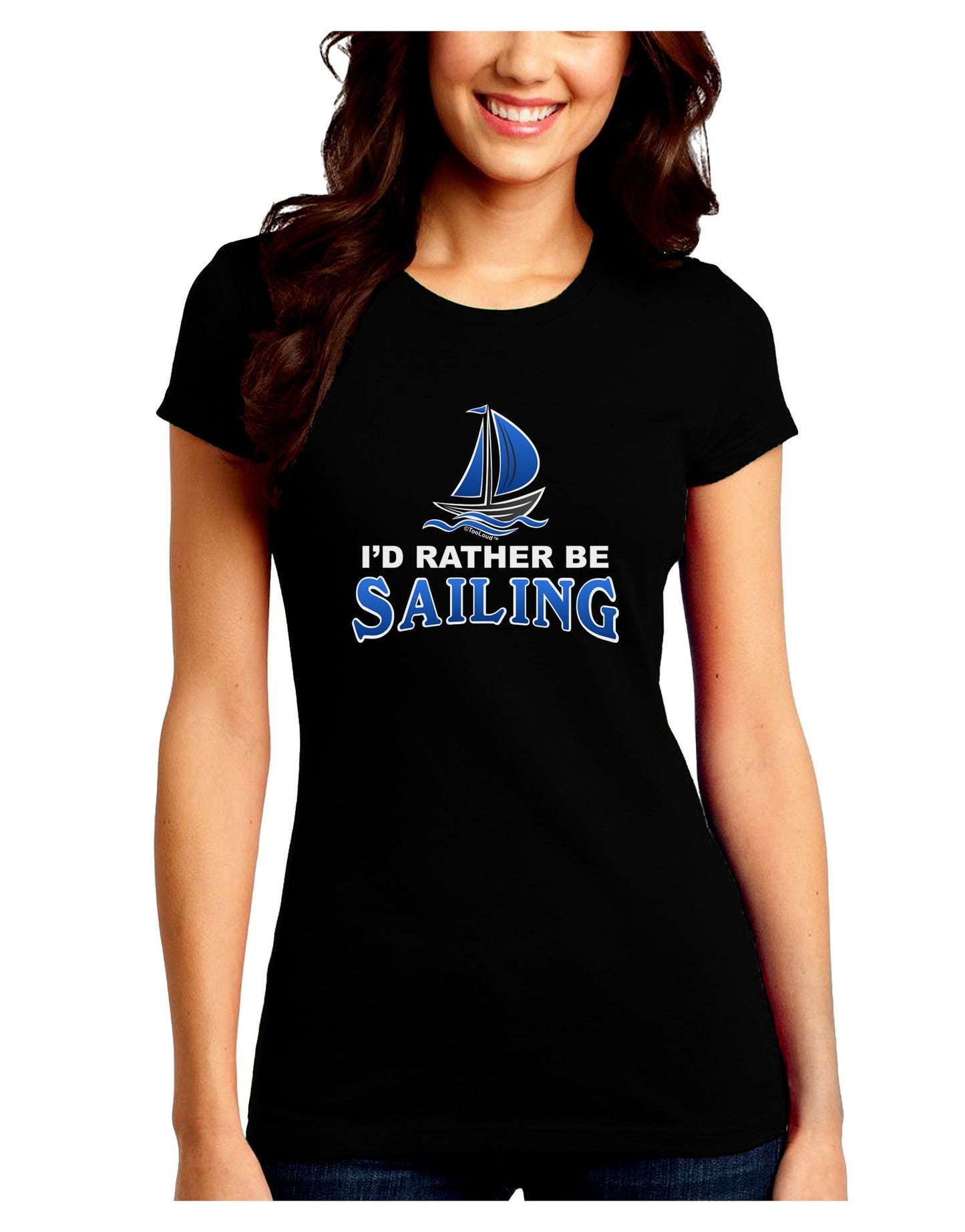I'd Rather Be Sailing Juniors Petite Crew Dark T-Shirt-T-Shirts Juniors Tops-TooLoud-Black-Juniors Fitted Small-Davson Sales
