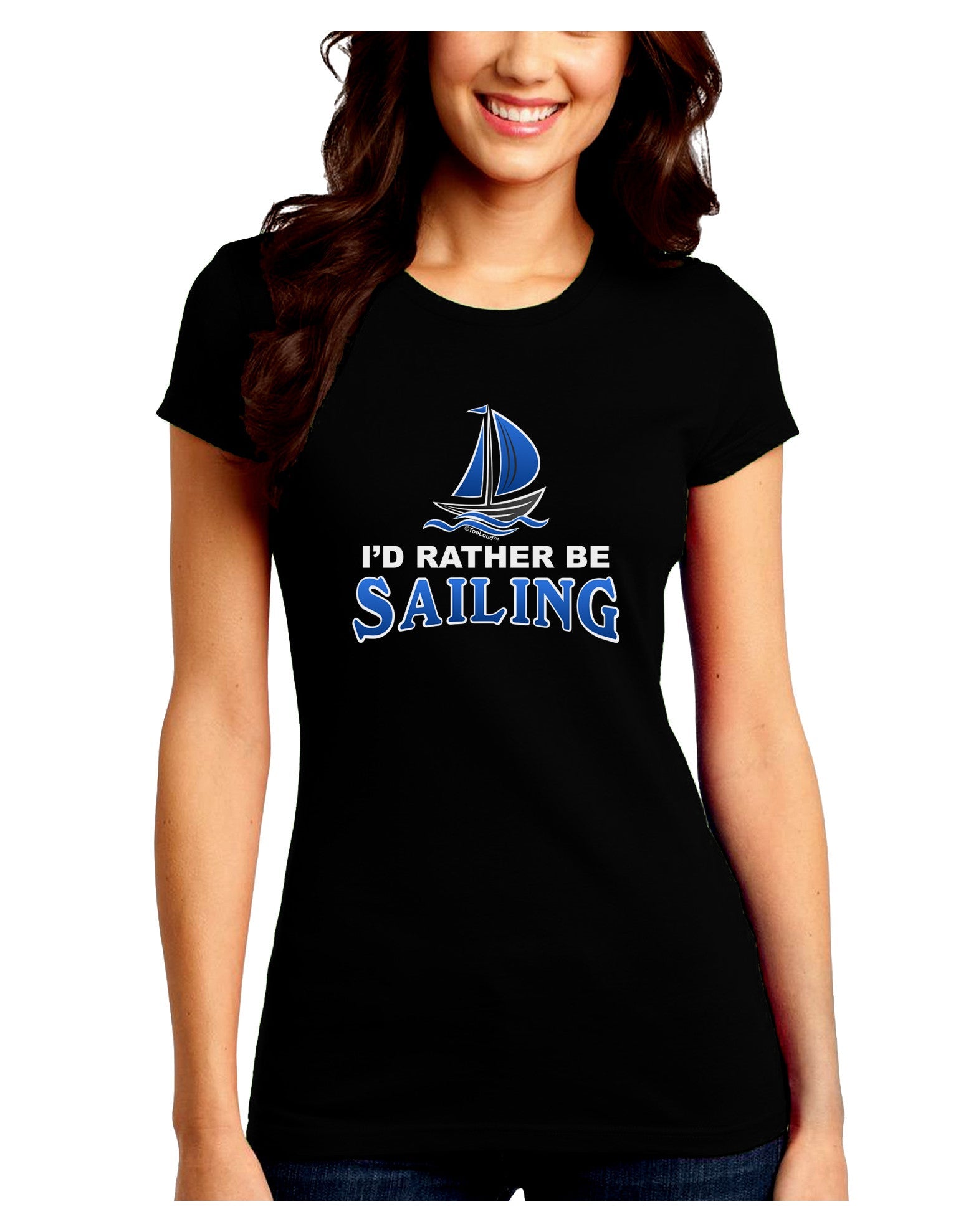 I'd Rather Be Sailing Juniors Petite Crew Dark T-Shirt-T-Shirts Juniors Tops-TooLoud-Black-Juniors Fitted Small-Davson Sales