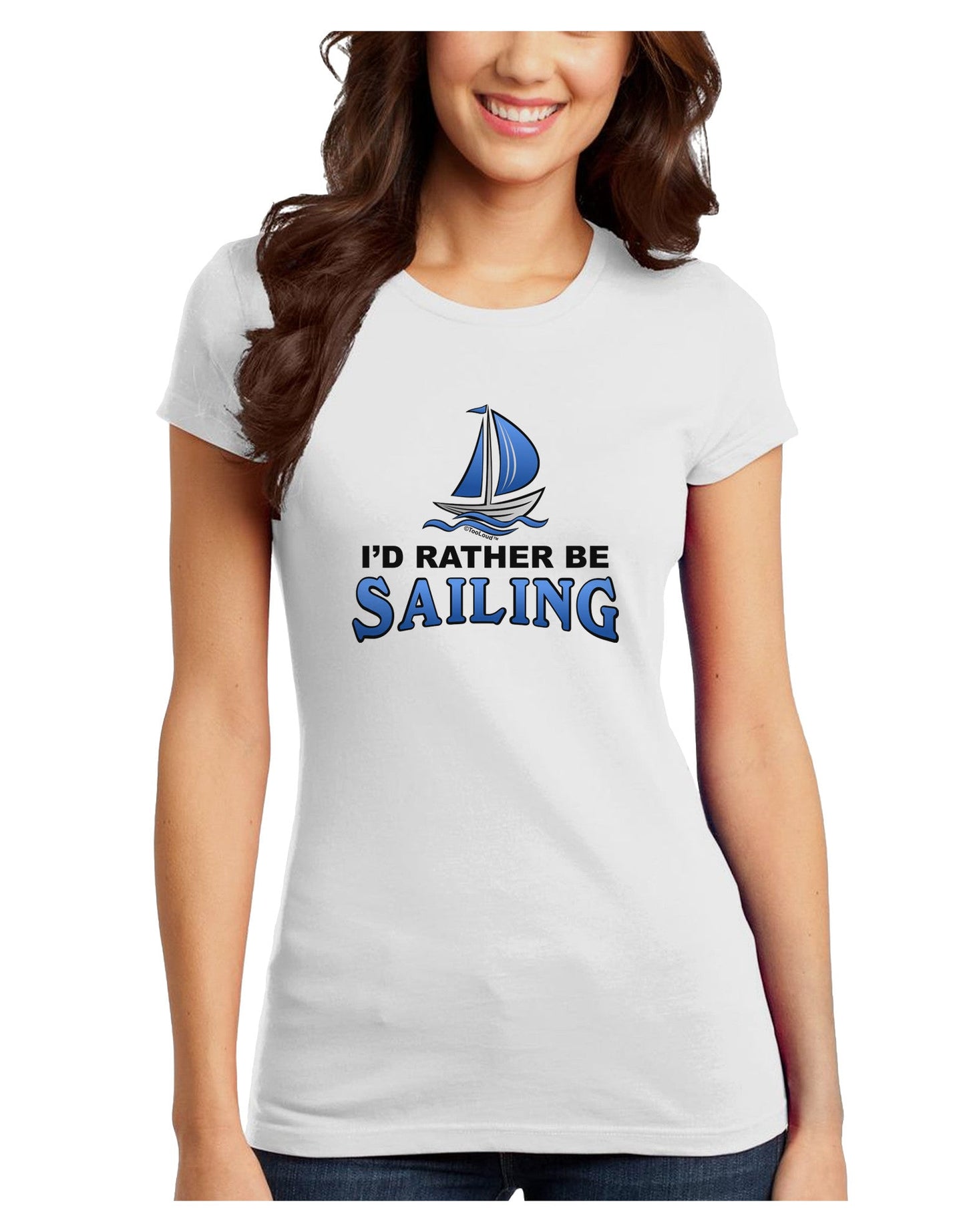 I'd Rather Be Sailing Juniors Petite T-Shirt-T-Shirts Juniors Tops-TooLoud-White-Juniors Fitted X-Small-Davson Sales