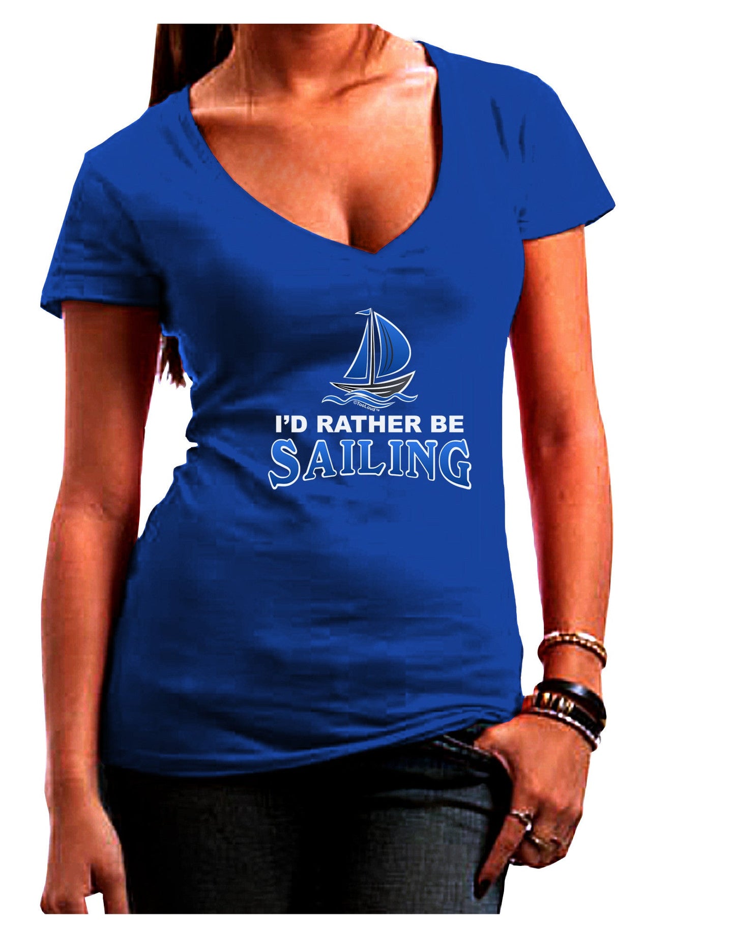 I'd Rather Be Sailing Womens V-Neck Dark T-Shirt-Womens V-Neck T-Shirts-TooLoud-Royal-Blue-Juniors Fitted Small-Davson Sales