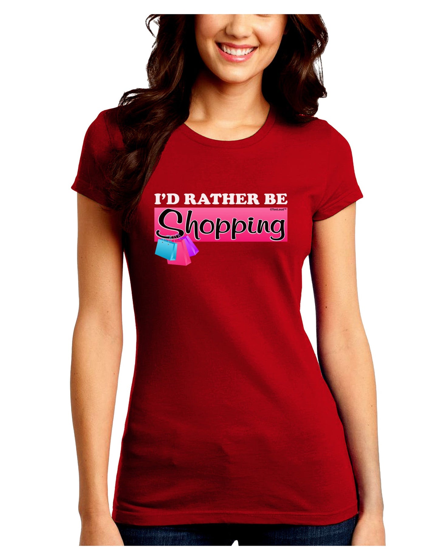 I'd Rather Be Shopping Juniors Petite Crew Dark T-Shirt-T-Shirts Juniors Tops-TooLoud-Red-Juniors Fitted Small-Davson Sales