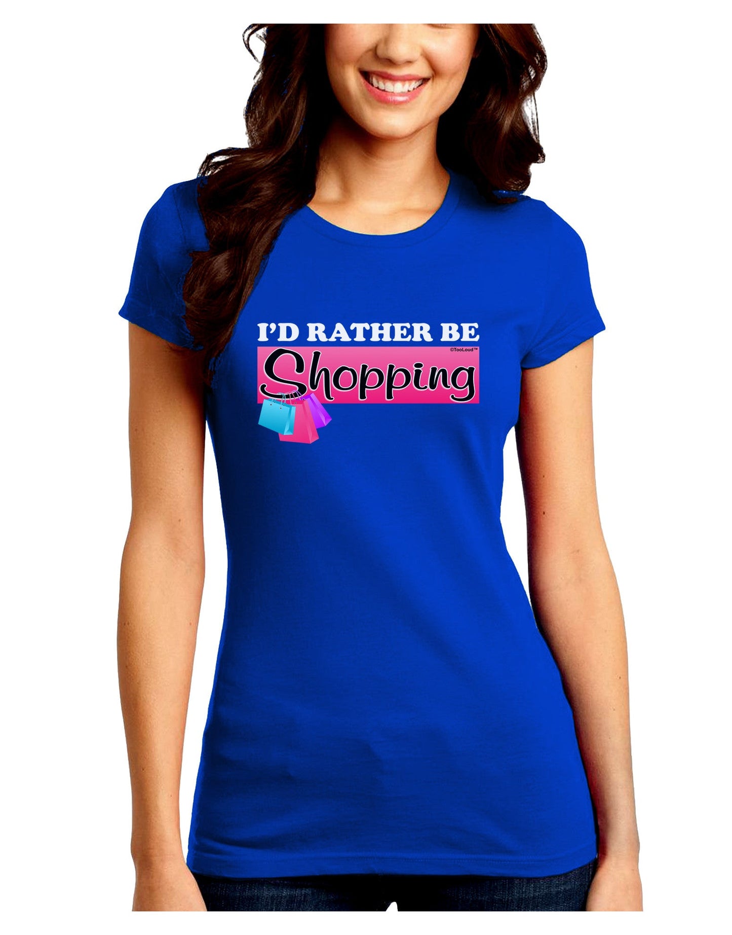 I'd Rather Be Shopping Juniors Petite Crew Dark T-Shirt-T-Shirts Juniors Tops-TooLoud-Royal-Blue-Juniors Fitted Small-Davson Sales