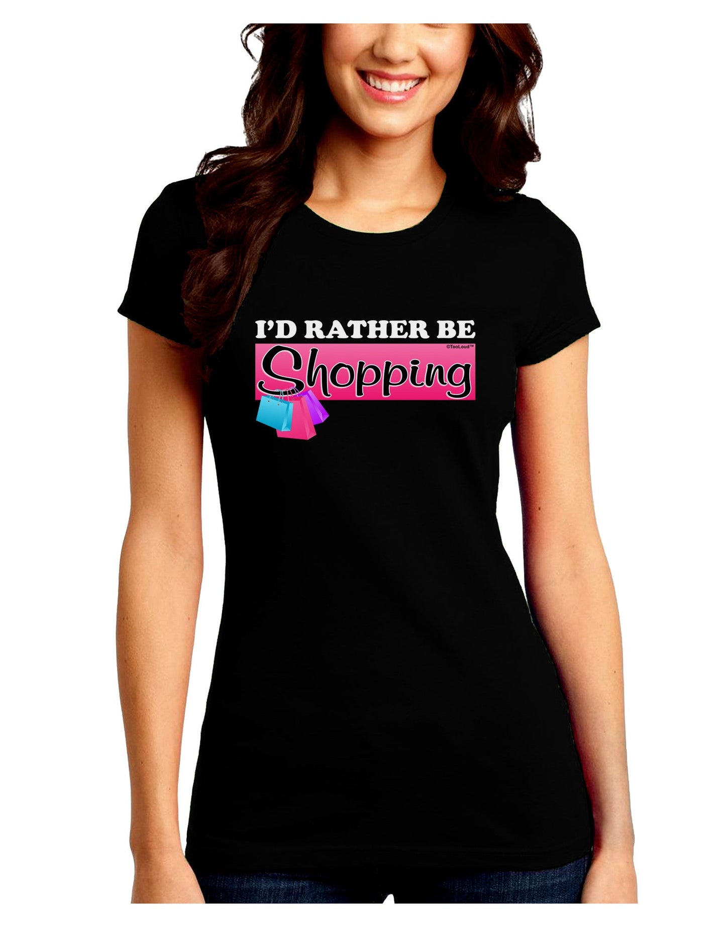 I'd Rather Be Shopping Juniors Petite Crew Dark T-Shirt-T-Shirts Juniors Tops-TooLoud-Black-Juniors Fitted Small-Davson Sales