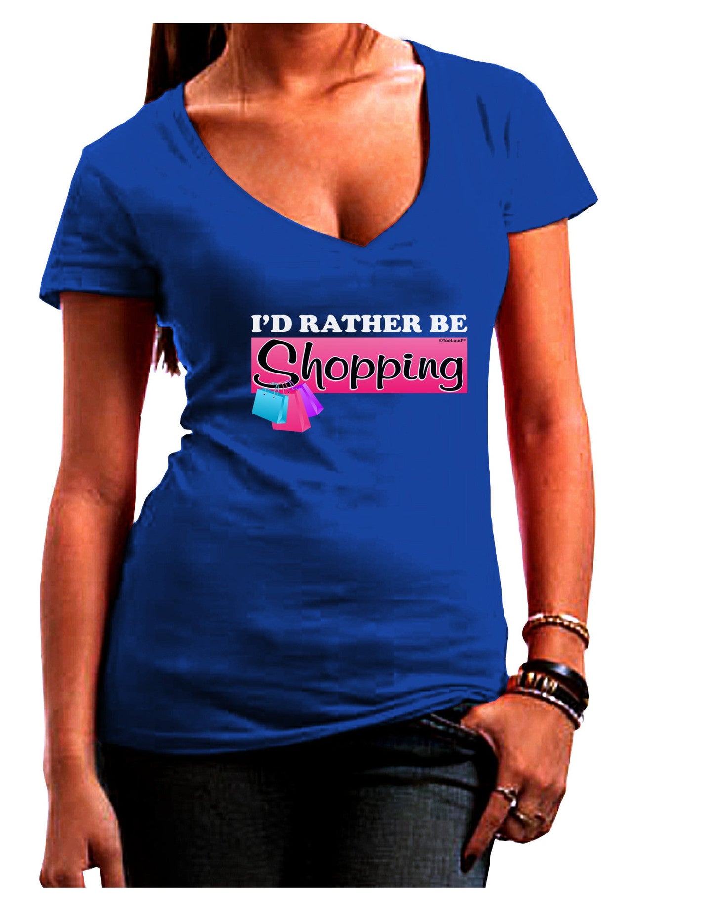 I'd Rather Be Shopping Womens V-Neck Dark T-Shirt-Womens V-Neck T-Shirts-TooLoud-Royal-Blue-Juniors Fitted Small-Davson Sales