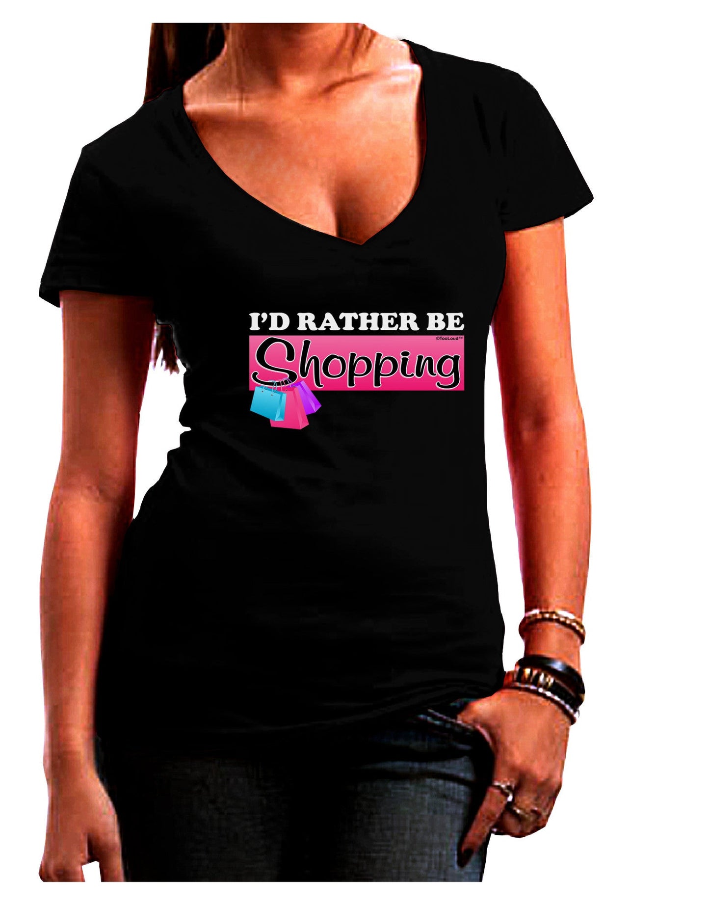 I'd Rather Be Shopping Womens V-Neck Dark T-Shirt-Womens V-Neck T-Shirts-TooLoud-Black-Juniors Fitted Small-Davson Sales