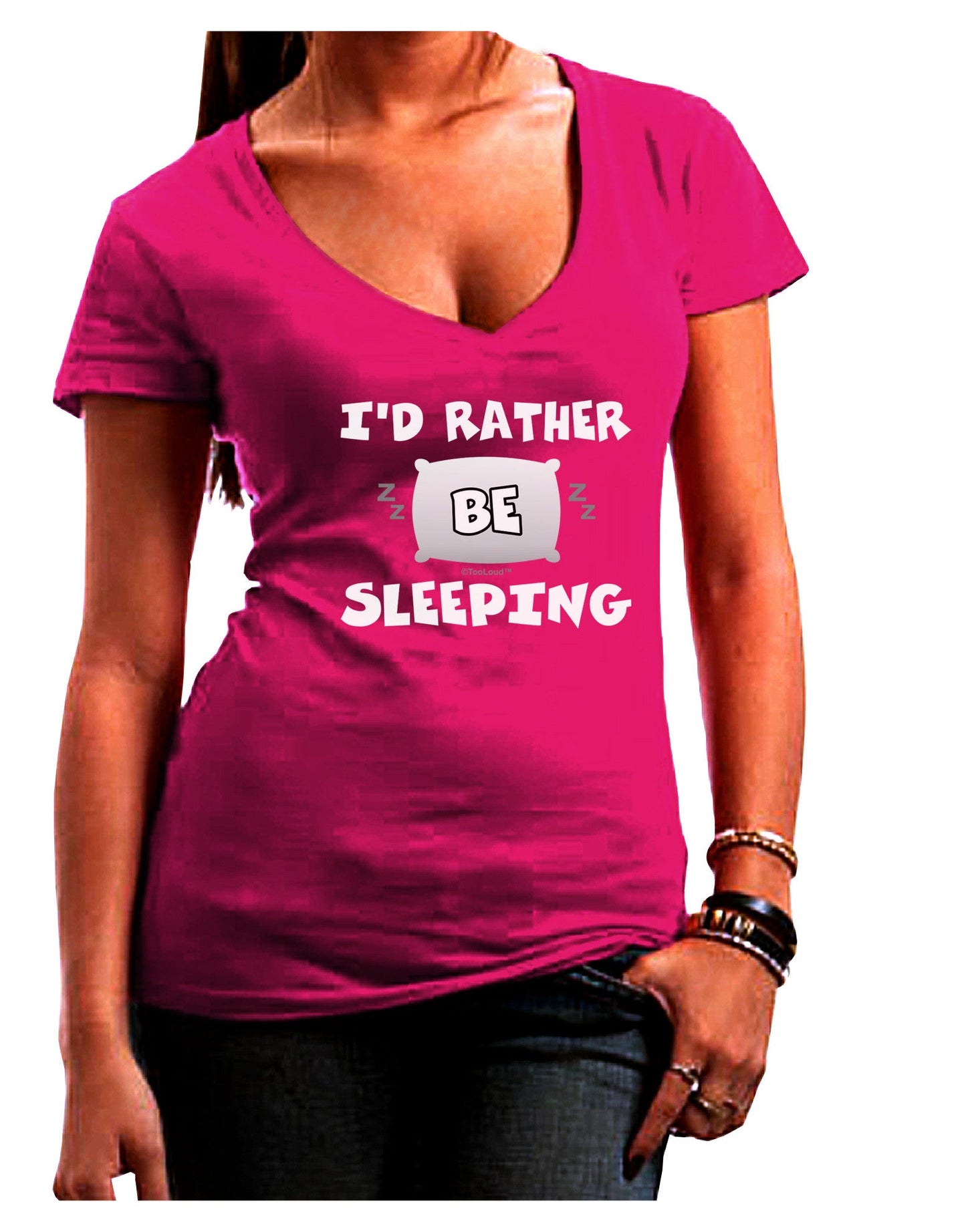 I'd Rather Be Sleeping Womens V-Neck Dark T-Shirt-Womens V-Neck T-Shirts-TooLoud-Hot-Pink-Juniors Fitted Small-Davson Sales