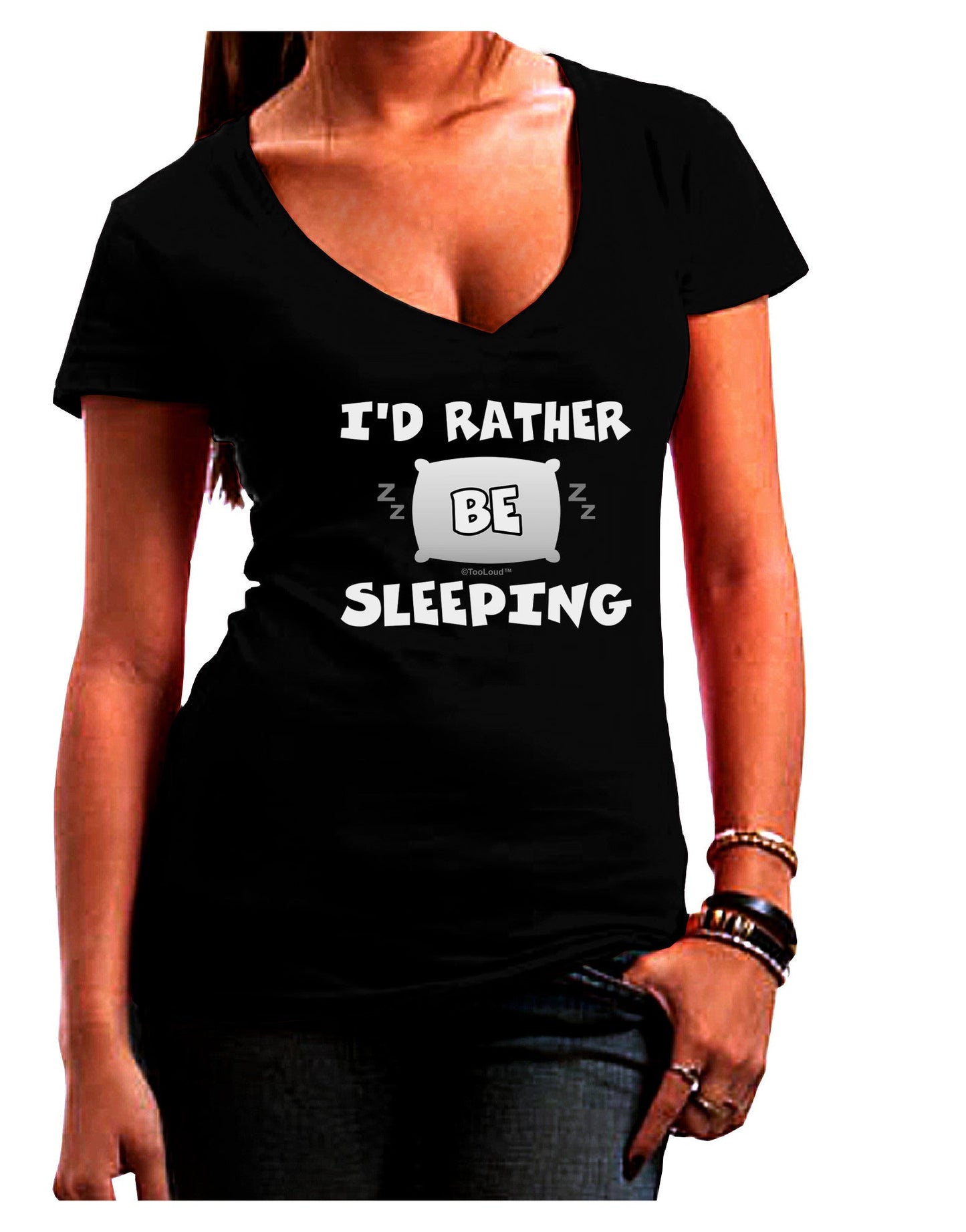 I'd Rather Be Sleeping Womens V-Neck Dark T-Shirt-Womens V-Neck T-Shirts-TooLoud-Black-Juniors Fitted Small-Davson Sales