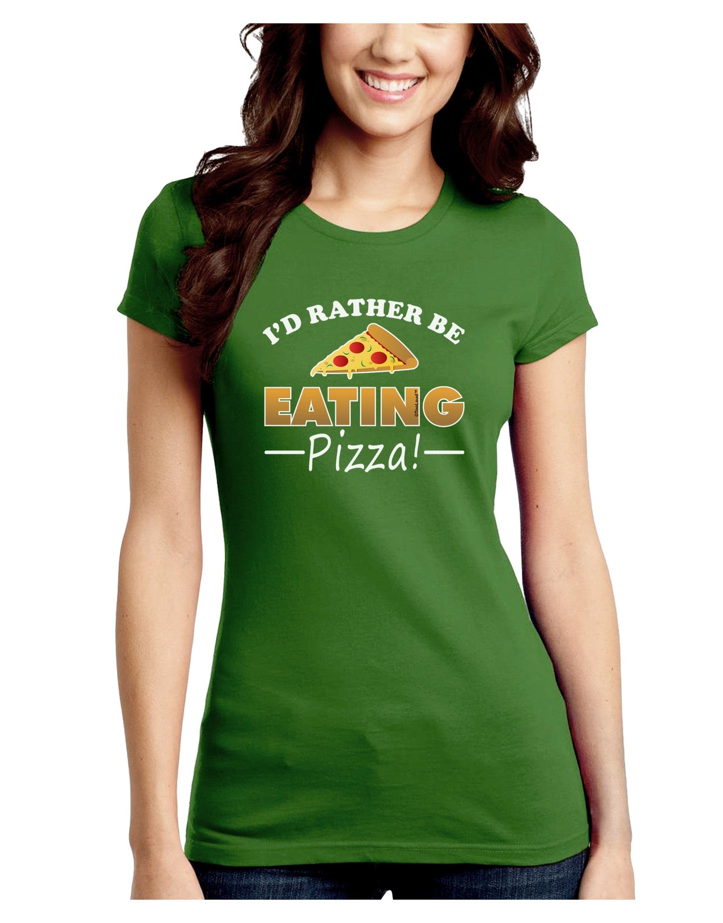 I'd Rather - Pizza Juniors Petite Crew Dark T-Shirt-T-Shirts Juniors Tops-TooLoud-Kiwi-Green-Juniors Fitted Small-Davson Sales