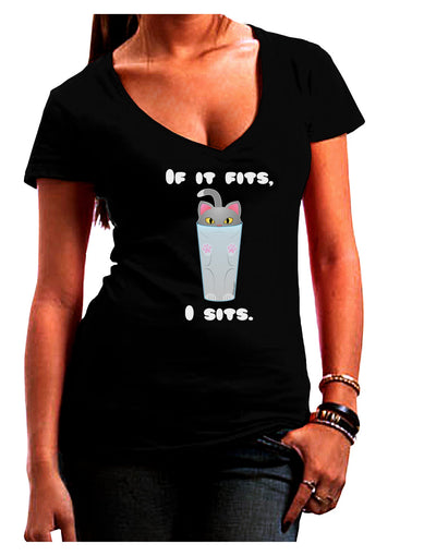 If It Fits - Cute Cat Design Juniors V-Neck Dark T-Shirt by TooLoud-Womens V-Neck T-Shirts-TooLoud-Black-Juniors Fitted Small-Davson Sales