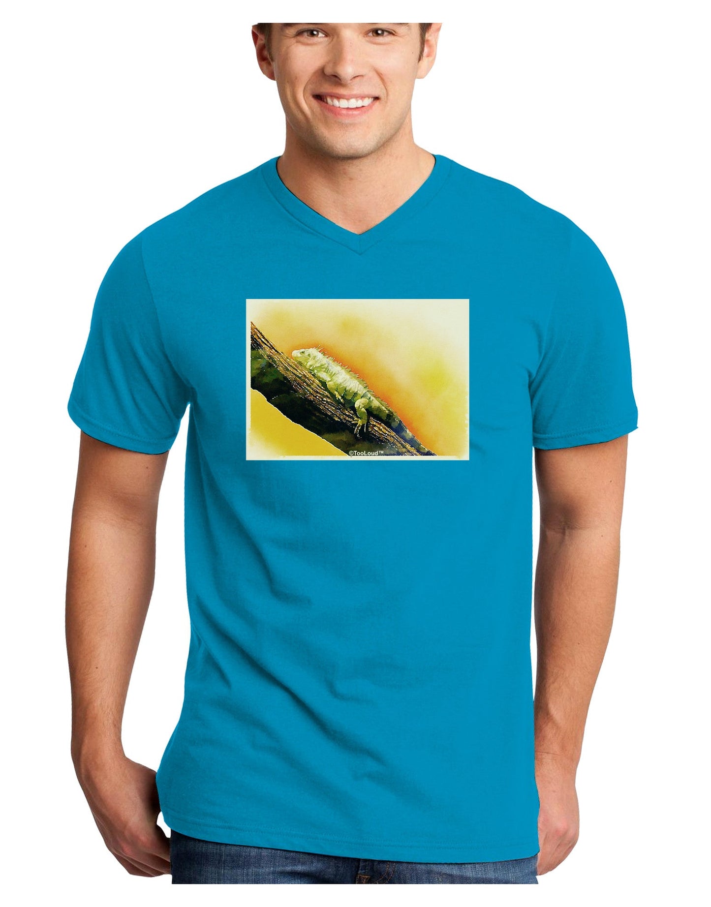 Iguana Watercolor Adult Dark V-Neck T-Shirt-TooLoud-Turquoise-Small-Davson Sales