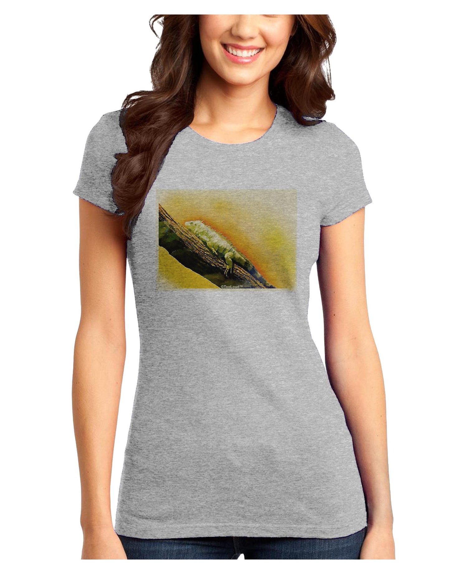 Iguana Watercolor Juniors T-Shirt-Womens Juniors T-Shirt-TooLoud-Ash-Gray-Juniors Fitted X-Small-Davson Sales