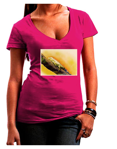 Iguana Watercolor Juniors V-Neck Dark T-Shirt-Womens V-Neck T-Shirts-TooLoud-Hot-Pink-Juniors Fitted Small-Davson Sales